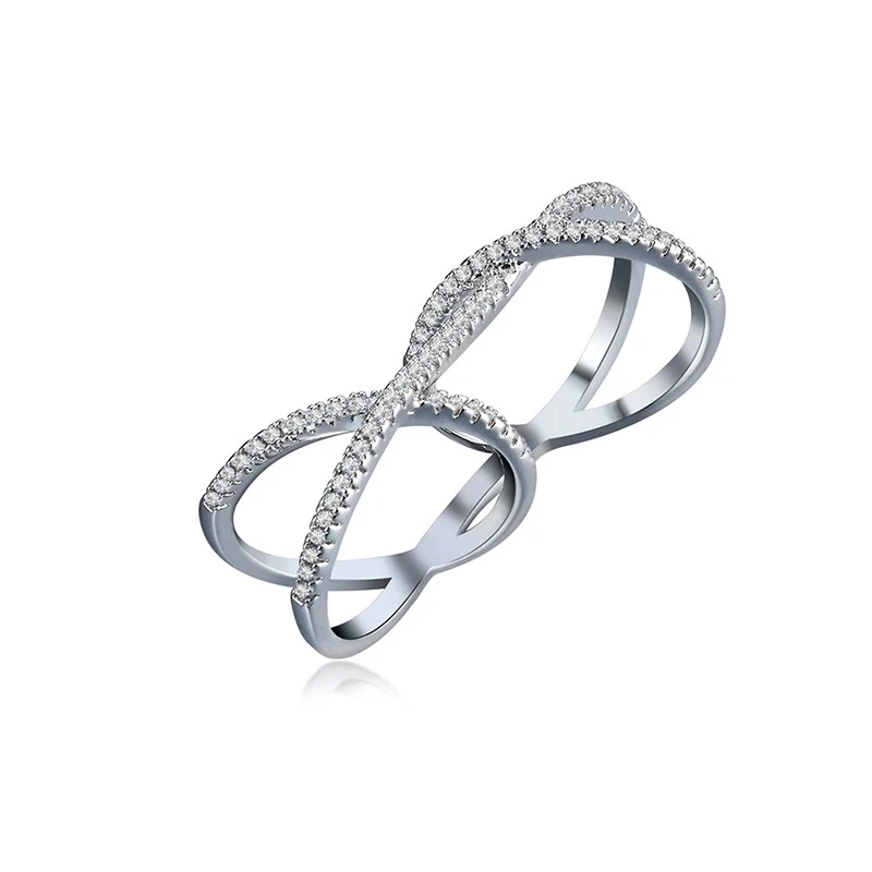 

PUSHI Fashion trendsetter set with diamond 8 simple cross symmetrical ring simple copper jewelry zircon ring