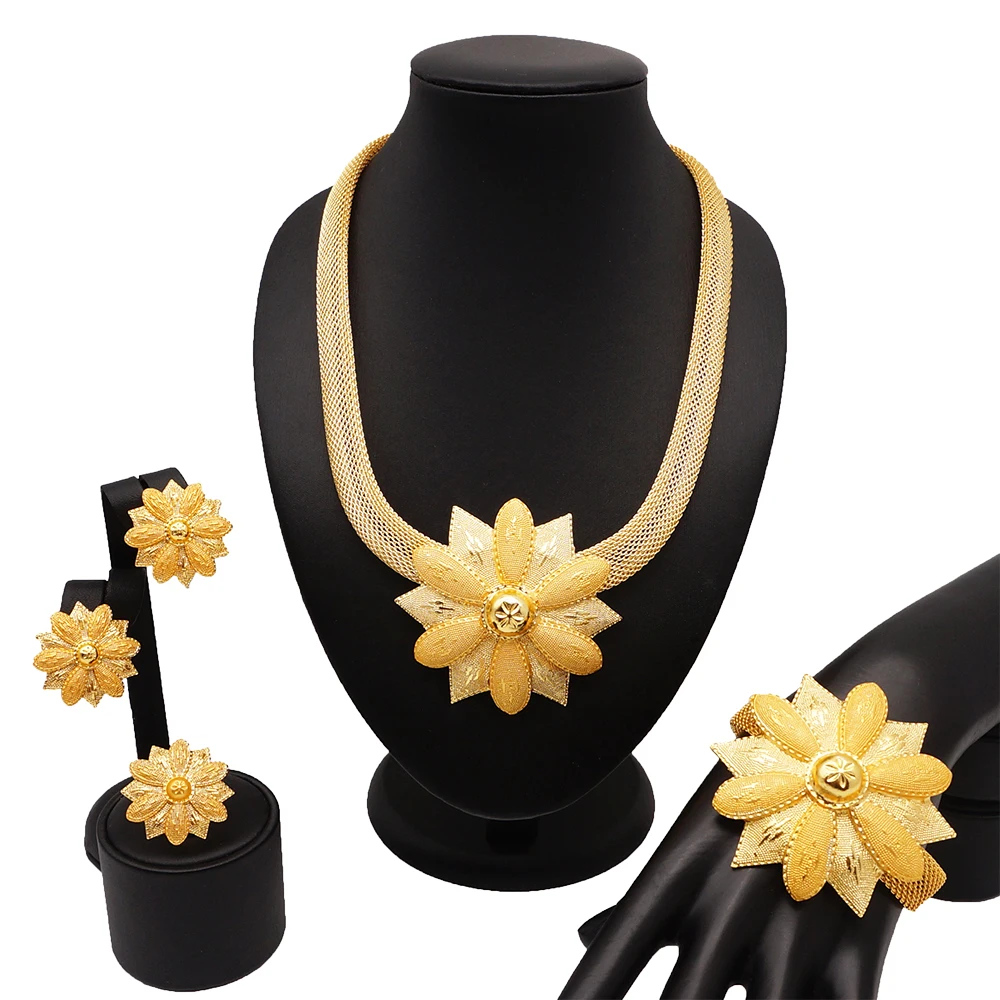 

2019 fashion Romantic Classic Necklace women high quality dubai gold plated african style wedding jewelry set BJ771