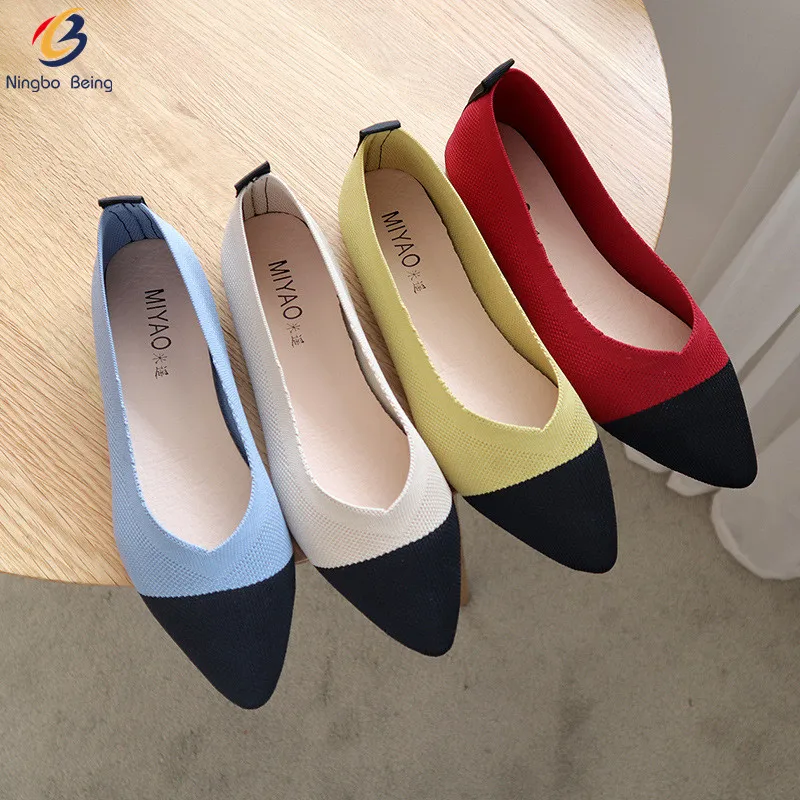 

Wholesale pointy toe woven fly knitting loafers women women shoes flats casual shoes slip on