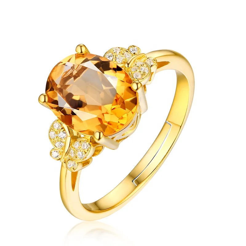 

Fancy Bow 18K Gold Yellow Diamond Ring Oval 9*11mm Zircon Engagement Ring Ladies Jewelry