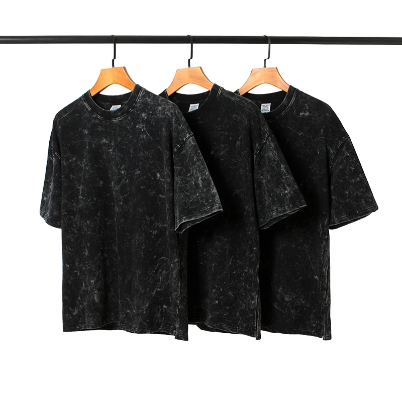 

Custom 2021 summer high street 260G split hem retro heavy fabric short sleeve men's t shirt