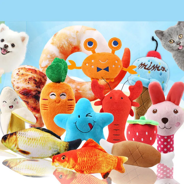 

Factory directly Wholesale Bulk Stuffed 30 shapes Pet Squeaky Plush Dog Toy Interactive sound Chew Toy Pets, Picture