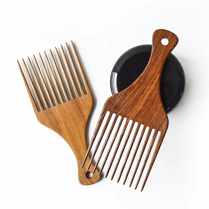 

Wholesale Custom Logo High Quality Green Sandalwood Wide Tooth Afro Pick Beard Comb