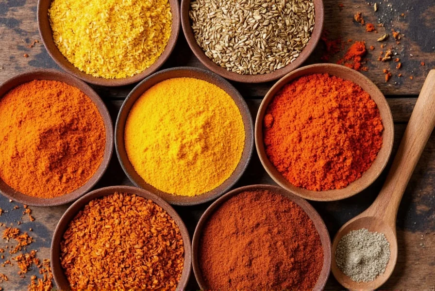 Collection of curry spices in jars