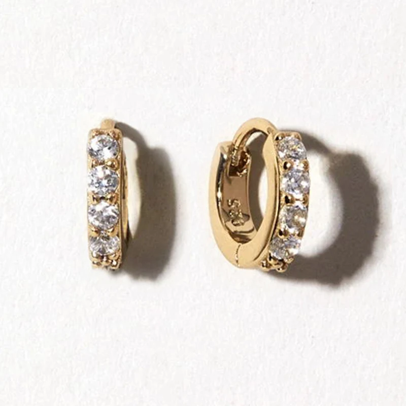 

wholesale earrings jewellery for women 925 sterling silver pave diamonds 18k gold tiny huggie hoops