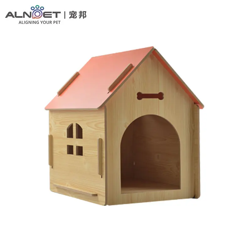 

Cheap high quality breathable wood pet house with window collapsible cat house