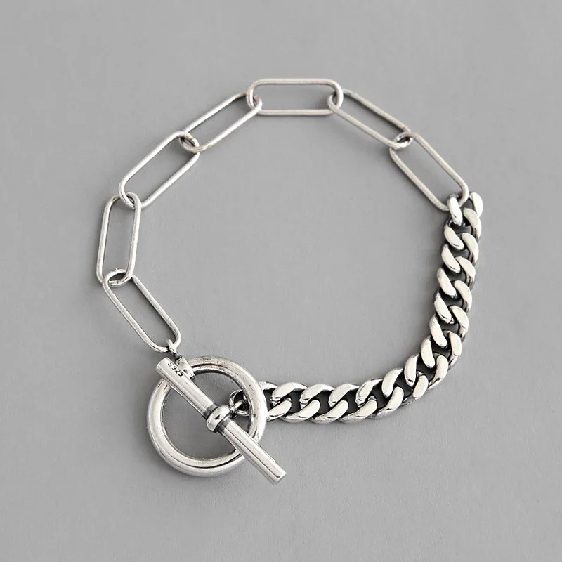 

Vianrla 925 sterling silver toggle clsap bracelet link chain cuban chain bracelet