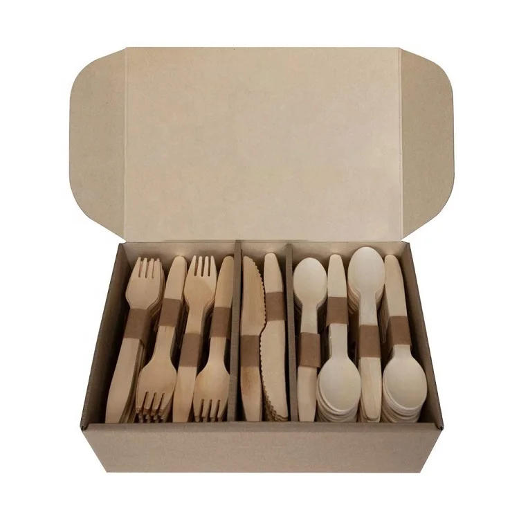 

Factory Sale Eco Friendly Compostable Knife Fork Spoon Wood Disposable Travel Cutlery Set, Natural color