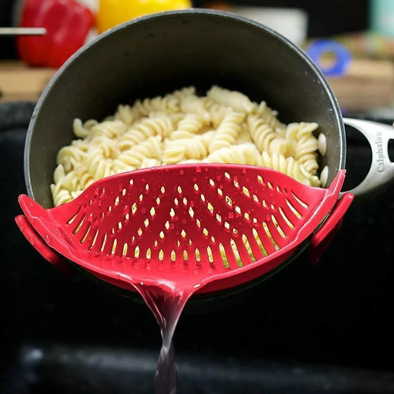 

Kitchen silicone pot side vegetable pouring dish drainer Household water filter noodle leaking drainer, Black;red;blue;green
