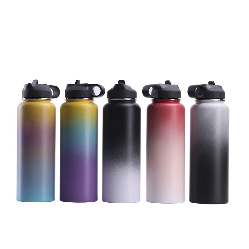 

Wholesale Custom logo 32oz 40oz double wall water bottle with straw thermal flask bottle flask water bottle with ha