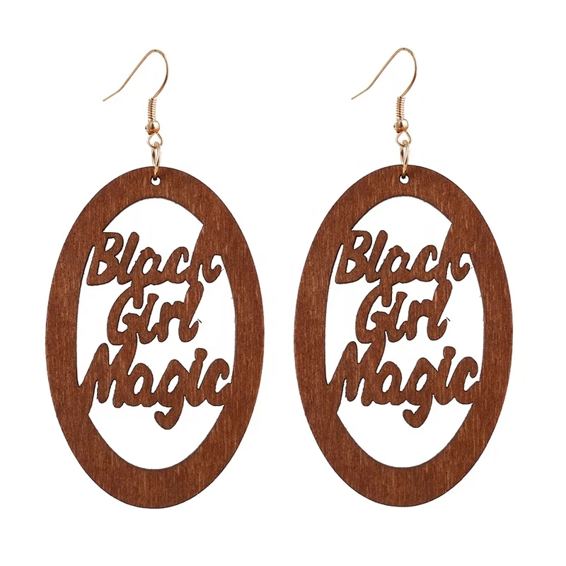 

YULUCH Personality Wood Letter Black Girl Magic Water Drop Big Earrings For Women Fashion Jewelry Ethnic African Long Earrings, Picture shows