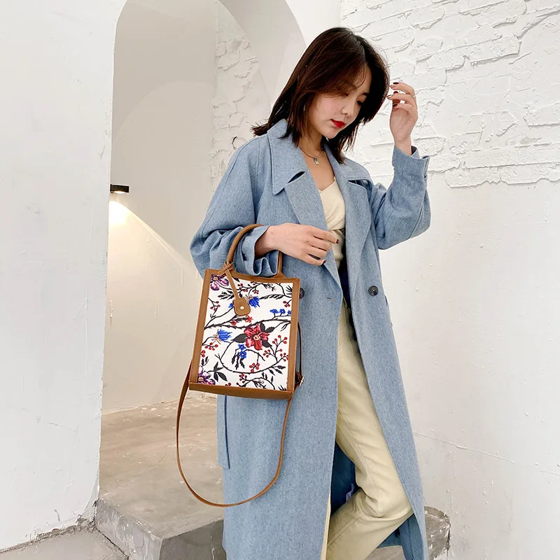 

2021 Embroidery Pu Leather Tote Crossbody Bag Women Hand Bags Shoulder Ladies Sling Bags, As picture