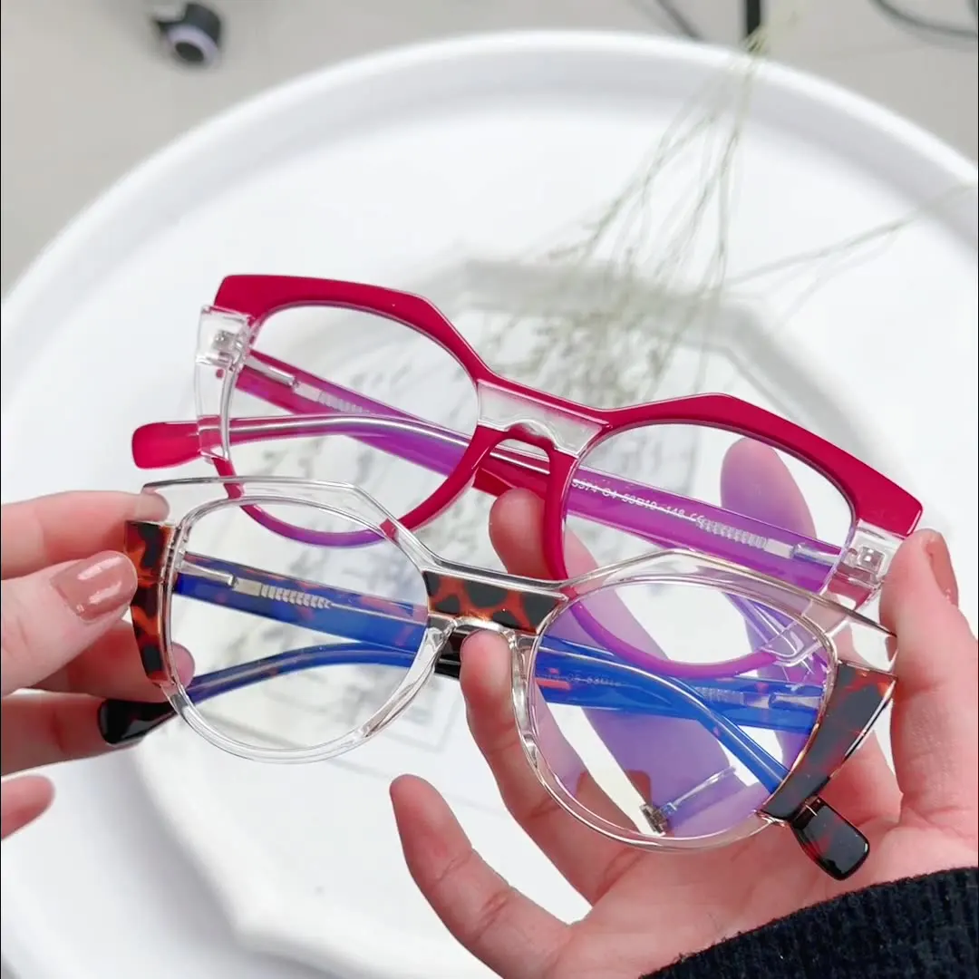 

Custom Printing Logo Colorful Eyewear Optical Frame Eyeglasses TR90 CP Cat Eye Glasses For Computer Anti Blue Light