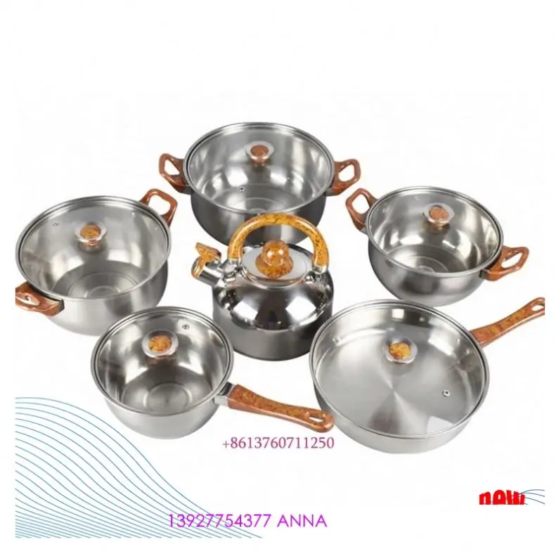 

Factory Cheaper Price Stainless Steel Cookware Set And Kettle And Frying Pan 12 Piece Cookware Utensils Set, Nature color