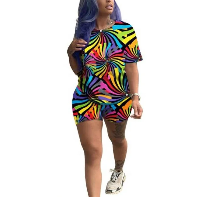 

Women O-neck T shirt Cute Casual Colourful printed short and top in Stock, 6colours