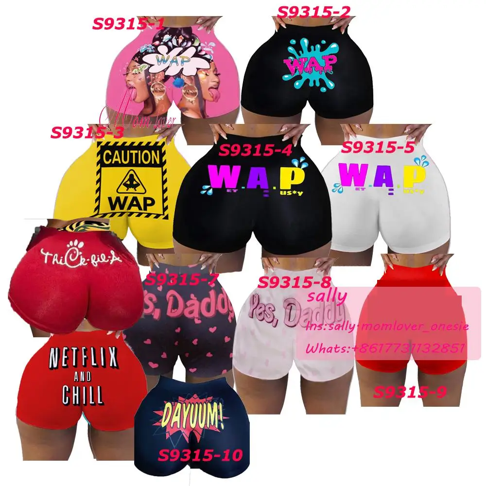

Wholesale Custom Booty Summer Snack Shorts Sets 2021 New Design Yoga Wap Printed Plus Size Women's Biker Snack Shorts For Women, Yes daddy shorts