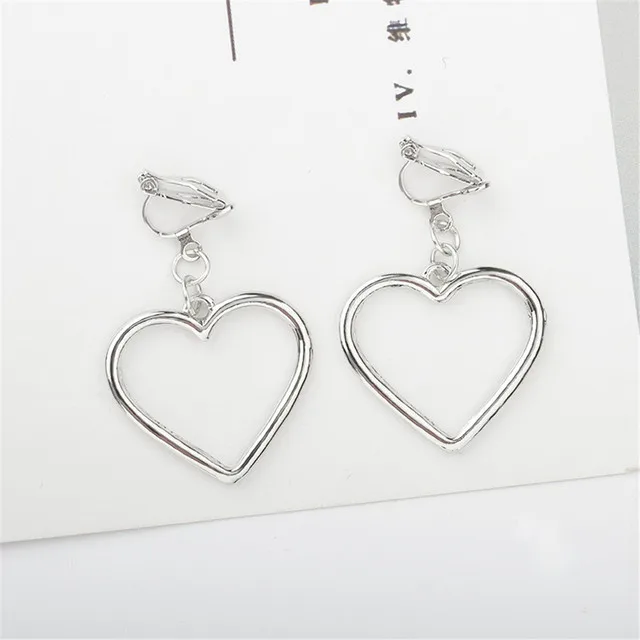

2021 Ladies Simple Design Love Hollow Pendant Earrings New Brand Fashion Ear Sleeve Pierced Pendant Earrings Gift, 2color