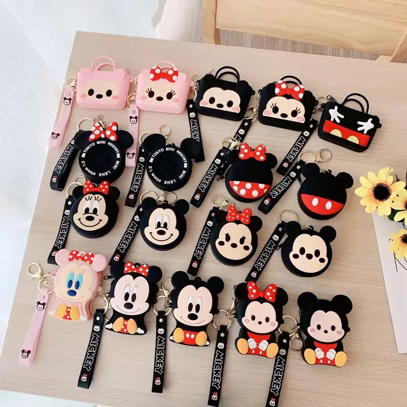 

mini silicone 3d designer cute cartoon character minnie mickey mouse keychain coin purse with wrist band