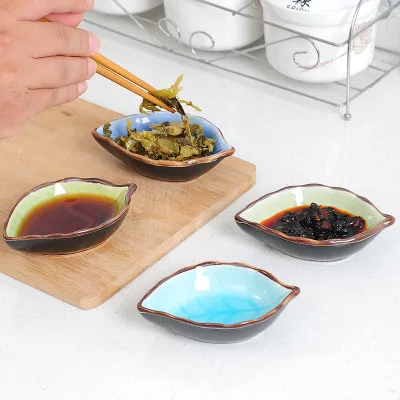 

Leaf Ceramic Small Dish, Kitchen Multi-use Seasoning Dish, Ice Cracked Glaze Seasoning Sauce Vinegar Tableware