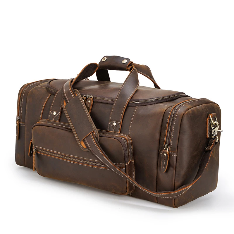 

TIDING ODM Custom Large Capacity Vintage Brown Genuine Real Leather Garment Overnight Weekend Travel Bags Duffel Bag For Man