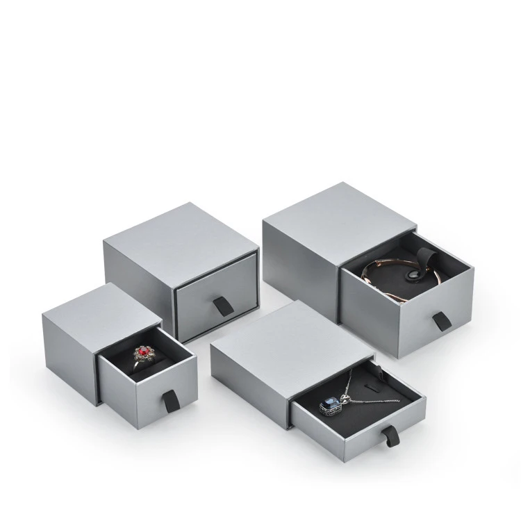 

Custom Logo Paper Gift Wrap Bracelet Jewelry Ring Box Gray Drawer Ring Box
