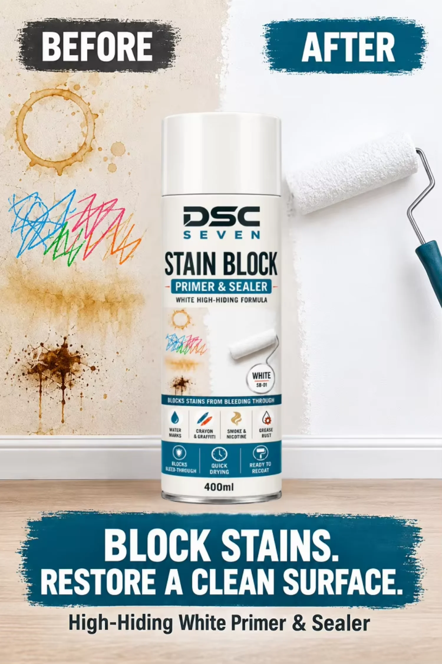 Stain Blocking Acrylic Primer Spray Paint Water-based Matte for for Ceiling Wall Door Repaint