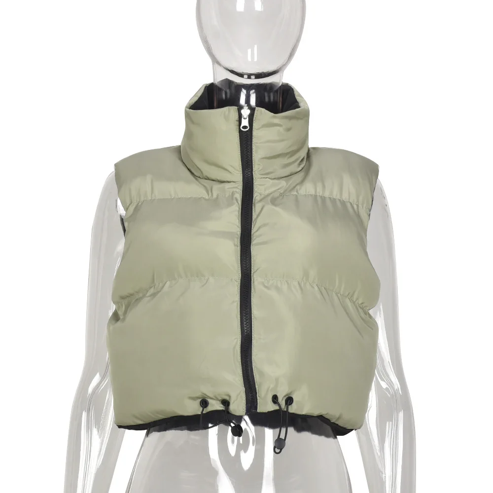 

Foreign trade women's vest ins European and American style winter cross-border double-sided padded jacket stand-up collar zipper