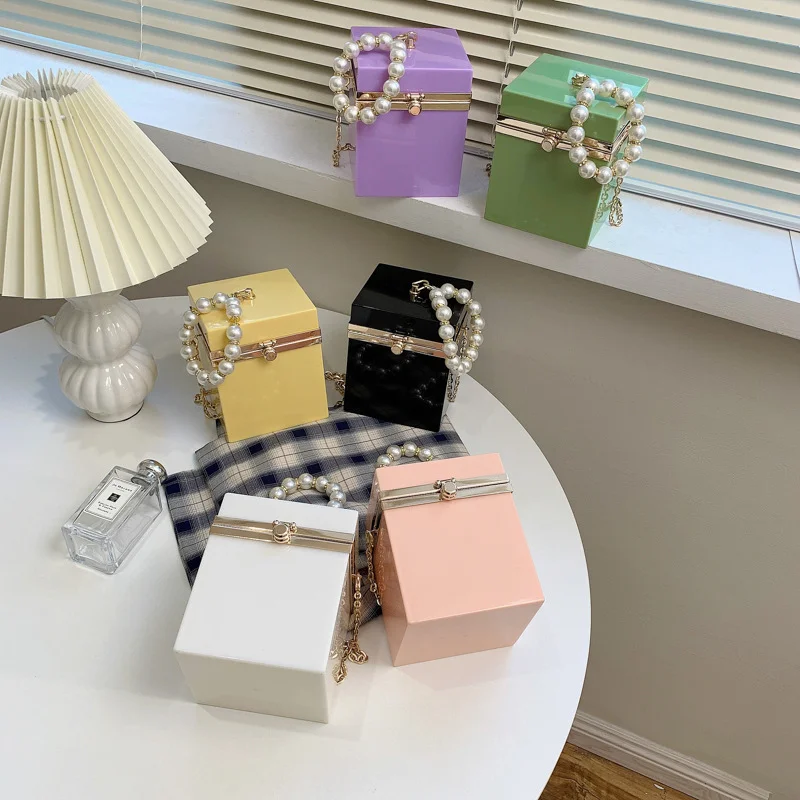 

New product crossbody pearl chain acrylic box bag women handbags 2021 handbags for women
