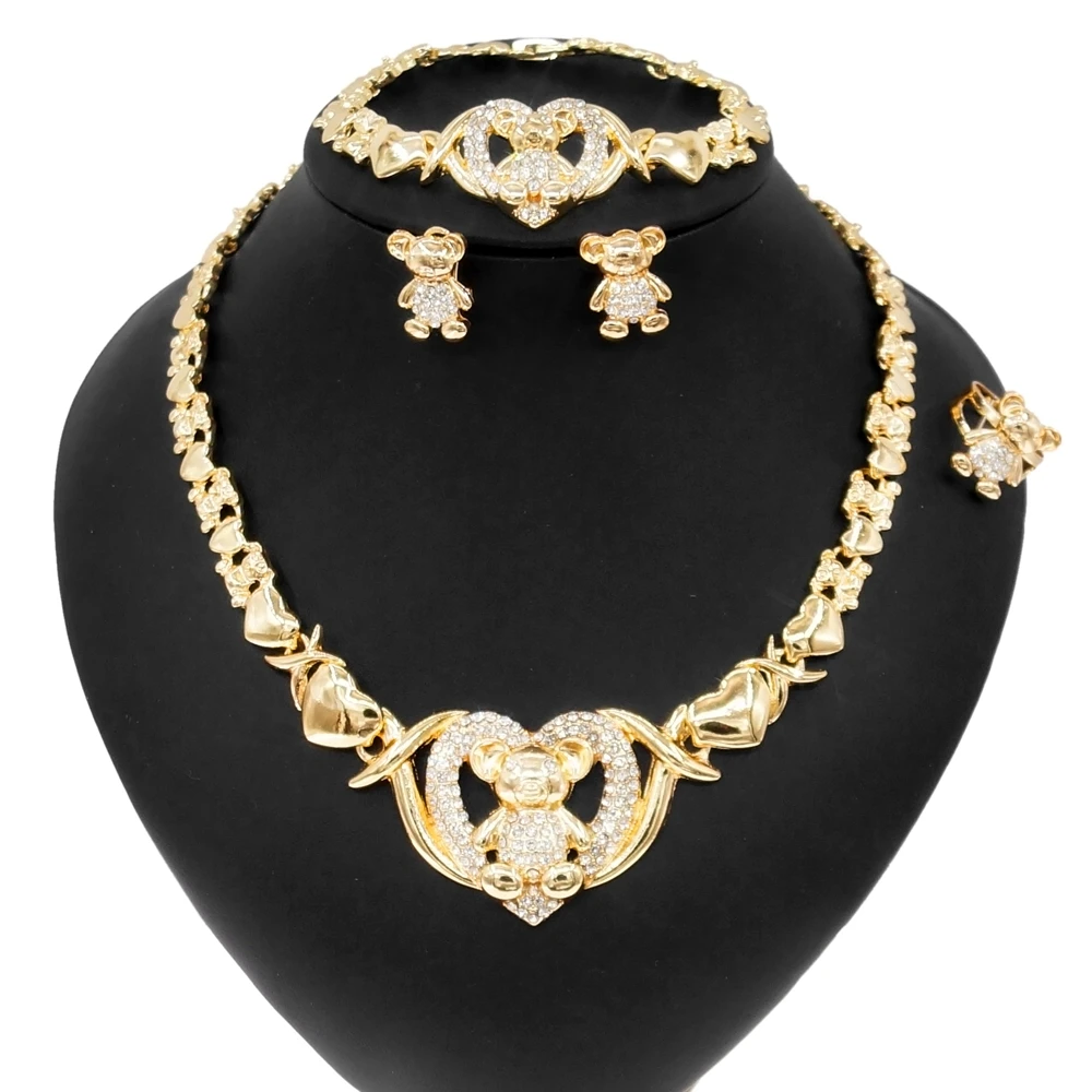 

2021 high quality American Gold Plated Xo Jewelry Set Copper Alloy Kiss and Hug with crystal party Jewellery Sets