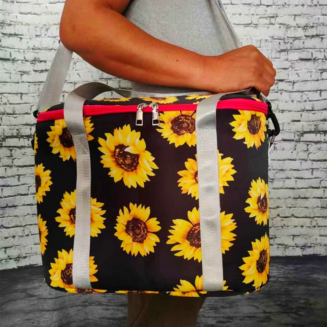 

Summer Beach Large Waterproof Cooler Bags Sunflowers Leopard Print Cooler Shouder Bag For Women