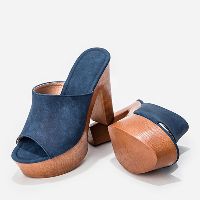 

Fashion 2022 Wood grain High Heels New Women Slippers Summer Roman Peep Toe Platform Casual Ladies Shoes Sandals