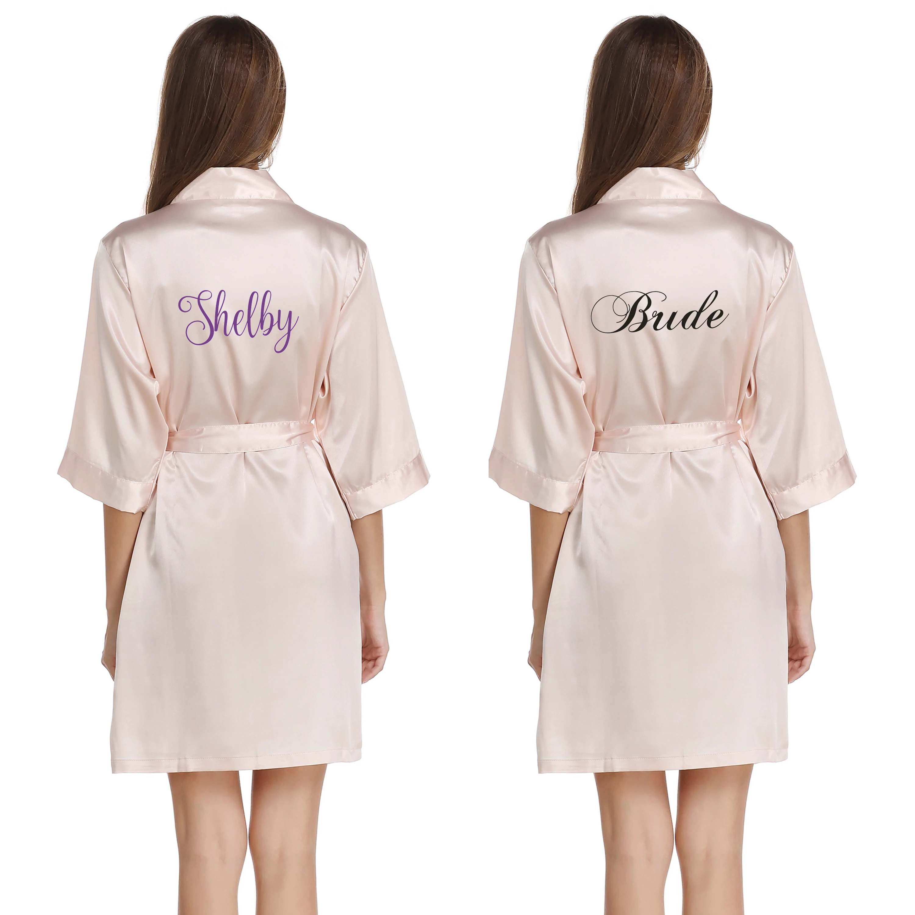 

Customize Logo Name Bridal Party Bridesmaid Silk Robe, 133 colors are available