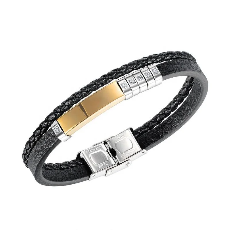 

9MM Width Leather Jewelry Men 316L Stainless Steel Bracelet Magnetic, White