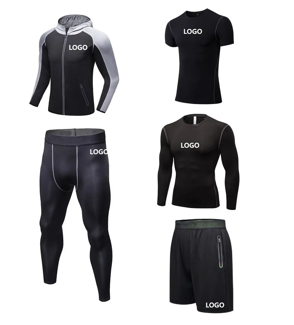 

Vedo Workout Clothing Dropshipping Custom Logo 5 Pieces Set Polyester Sportswear Compression Fitness Clothes Men GYM Wear, Picture shows