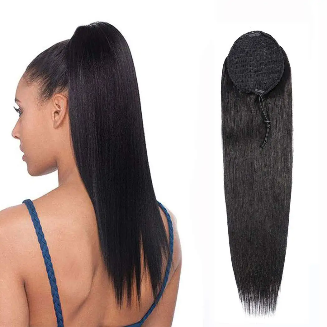 

Wholesale Ponytail Extension Straight Hair 100% Human Hair Drawstring Ponytail Extensions Natural Black Color