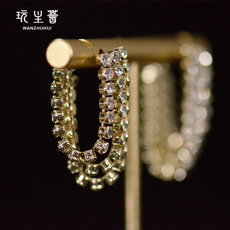 

Korean style bling bling diamond tassel 925 silver needles earrings jewelry luxury women shinny long drop line