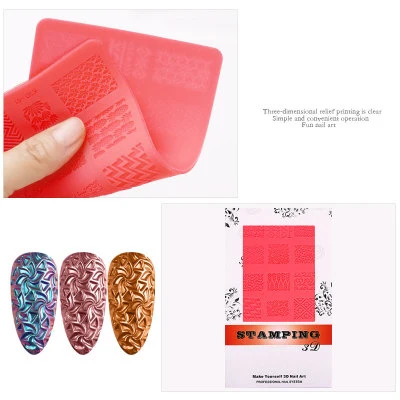 

2021 New Design Rectangle Silicone 3D Embossed Template Hot Nail Art Stamping Plates