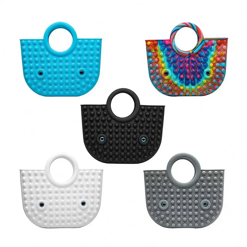 

FL-AB01 Hot push Silicone Toy Handbags for girls Hot, Yellow,pink , green, rainbow