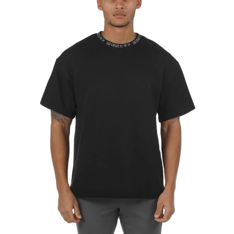 

OEM custom jacquard ribbing neck mens top quality t shirt custom neck shirts