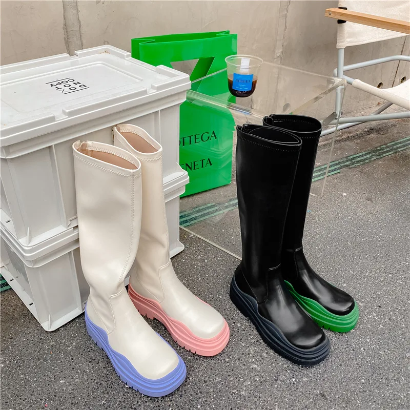 

TX Autumn and winter new fashion fluorescent green thick-soled over the knee boots Chelsea boots women boots