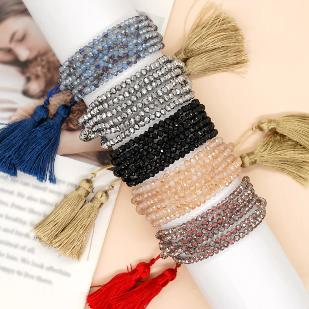 

GO2BOHO Adjustable Bracelets For Women Accessories Charm Jewelry Bohemia Jewellery Multilayer Beaded Crystal Bracelet