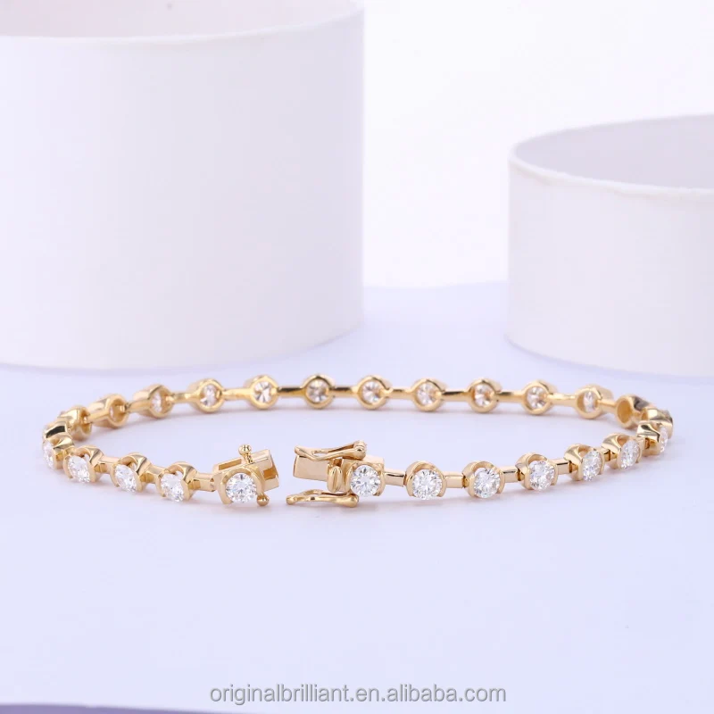 

Custome Fashion Jewelry 14K Soild Gold Moissanite Bracelets 3mm D Color Teninis Charm Bracelet