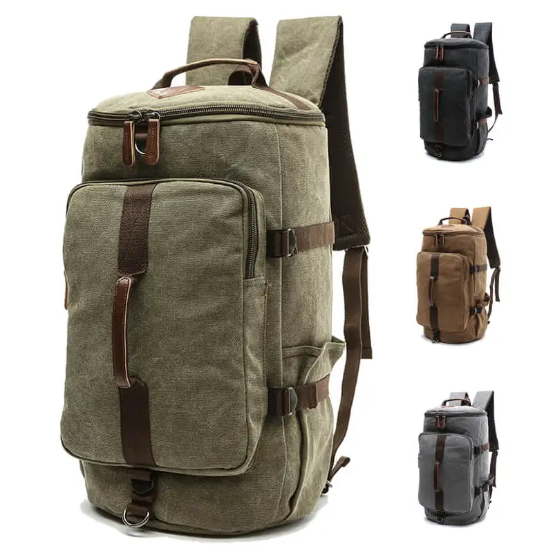 

High capacity canvas duffel weekend bag mens backpack travel