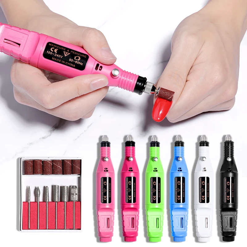 

Portable Electric Nail Drill Machine Manicure Set Pedicure Nail Gel Remover File Professional Strong Nail Polishing Tools, White black pink red blue green