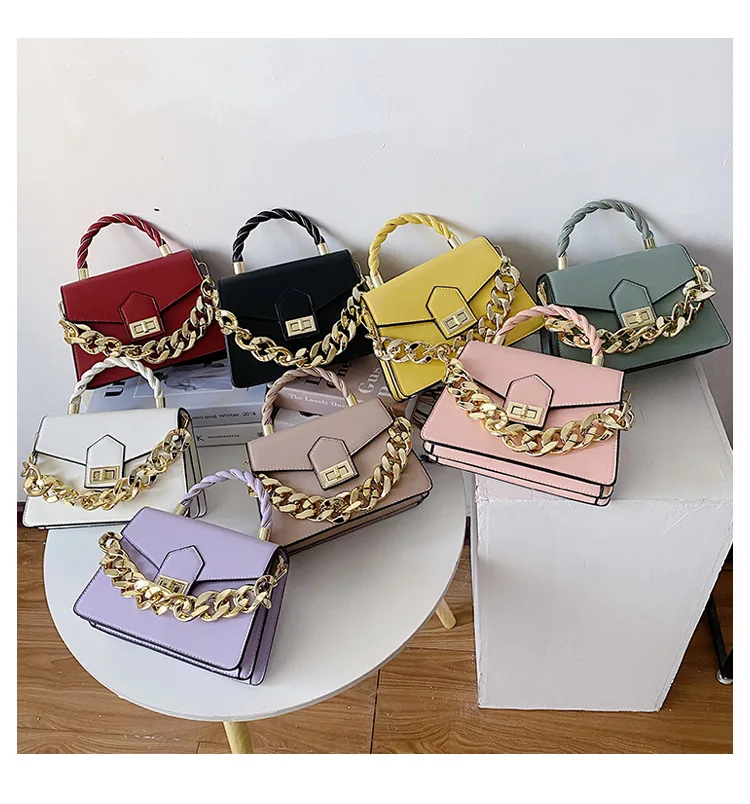 

Factory wholesale new fashion thick chain handbag INS high quality leather crossbody bags for women, 8 colors