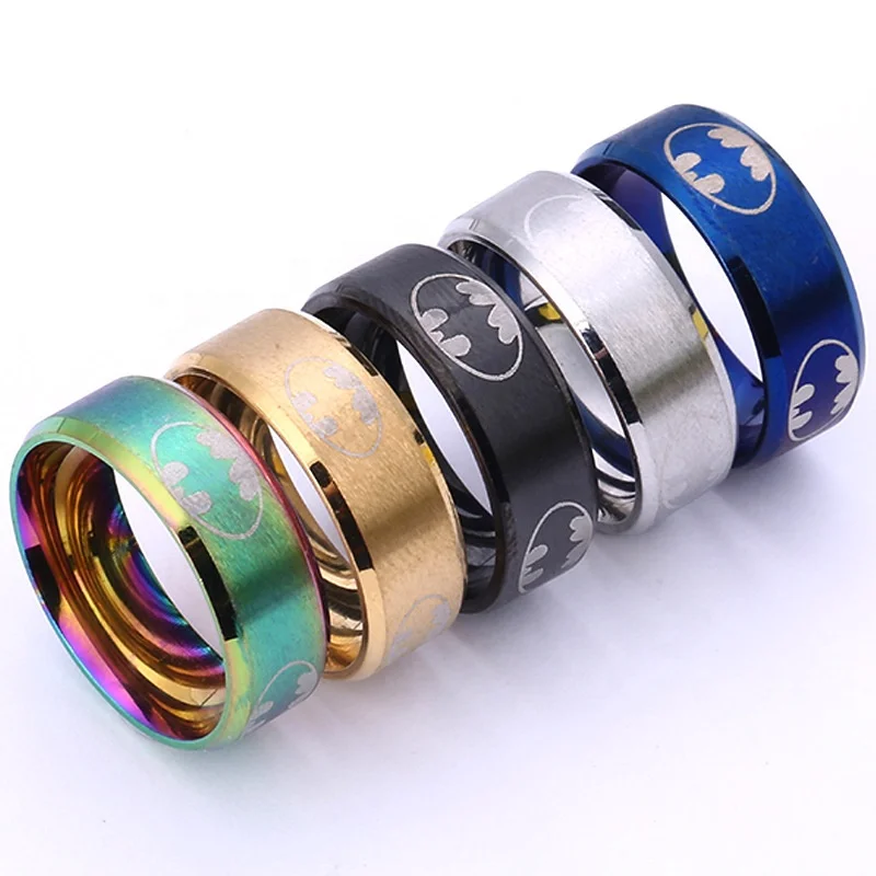

Drop Shipping Hot Selling Fashion Simple Jewelry Punk Ring 316L Stainless Steel Smile Mouth Rings, Black,silver,gold,blue,multi