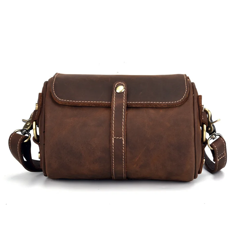 

Personality messenger bag retro crazy horse leather unisex small cylinder bag head layer cowhide simple shoulder bag women men