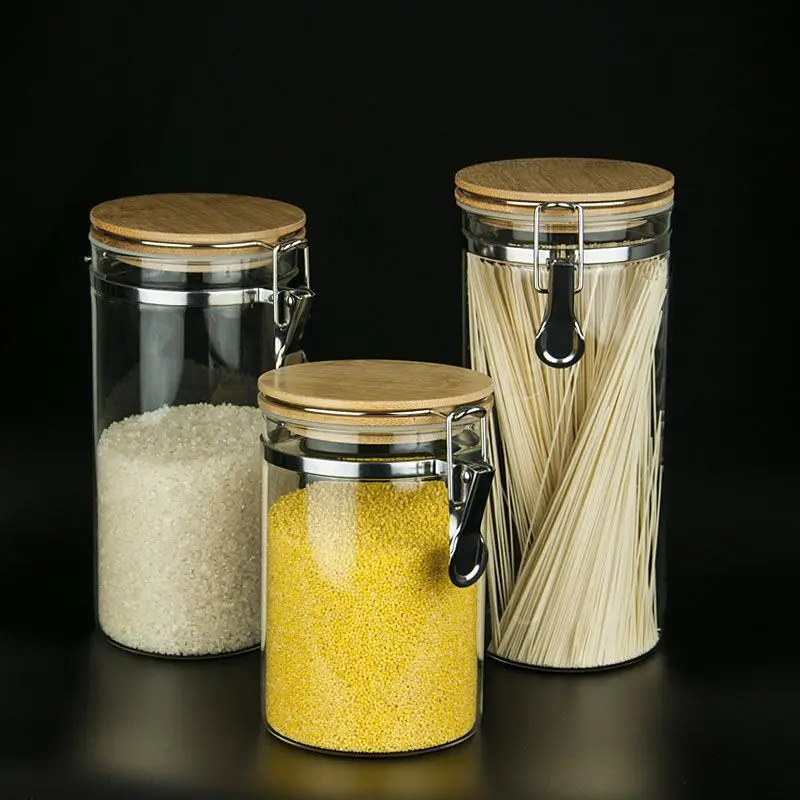 High Borosilicate Glass Airtight Food Storage Container Canister Jar with Bamboo Lid