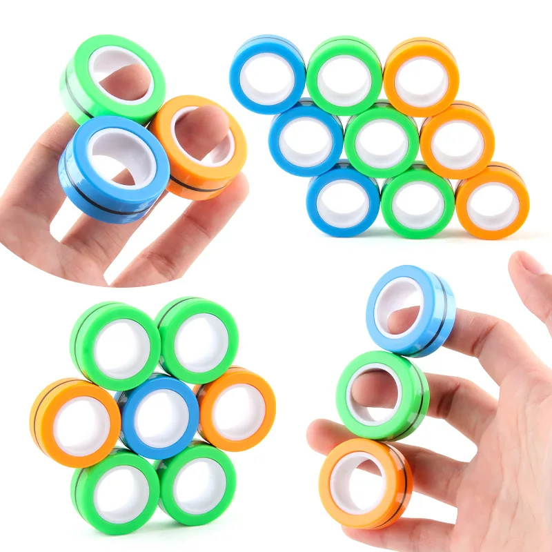 

Magnetic Decompression Hand Rings Finger Spinner Rings Great Stress Anxiety Relief Toy Fidget Ring for Kids and Adults, Blue/orange/green