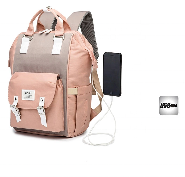 

Wholesale fashion baby travel bag with USB Charging port diaper bag backpack baby diaper backpack bag with bottle warmer, Black/pink/skyblue/grey